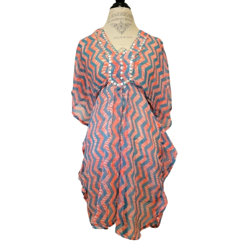 Steve Madden Vertical Chevron Studded Georgette Swim Coverup Size XS/S